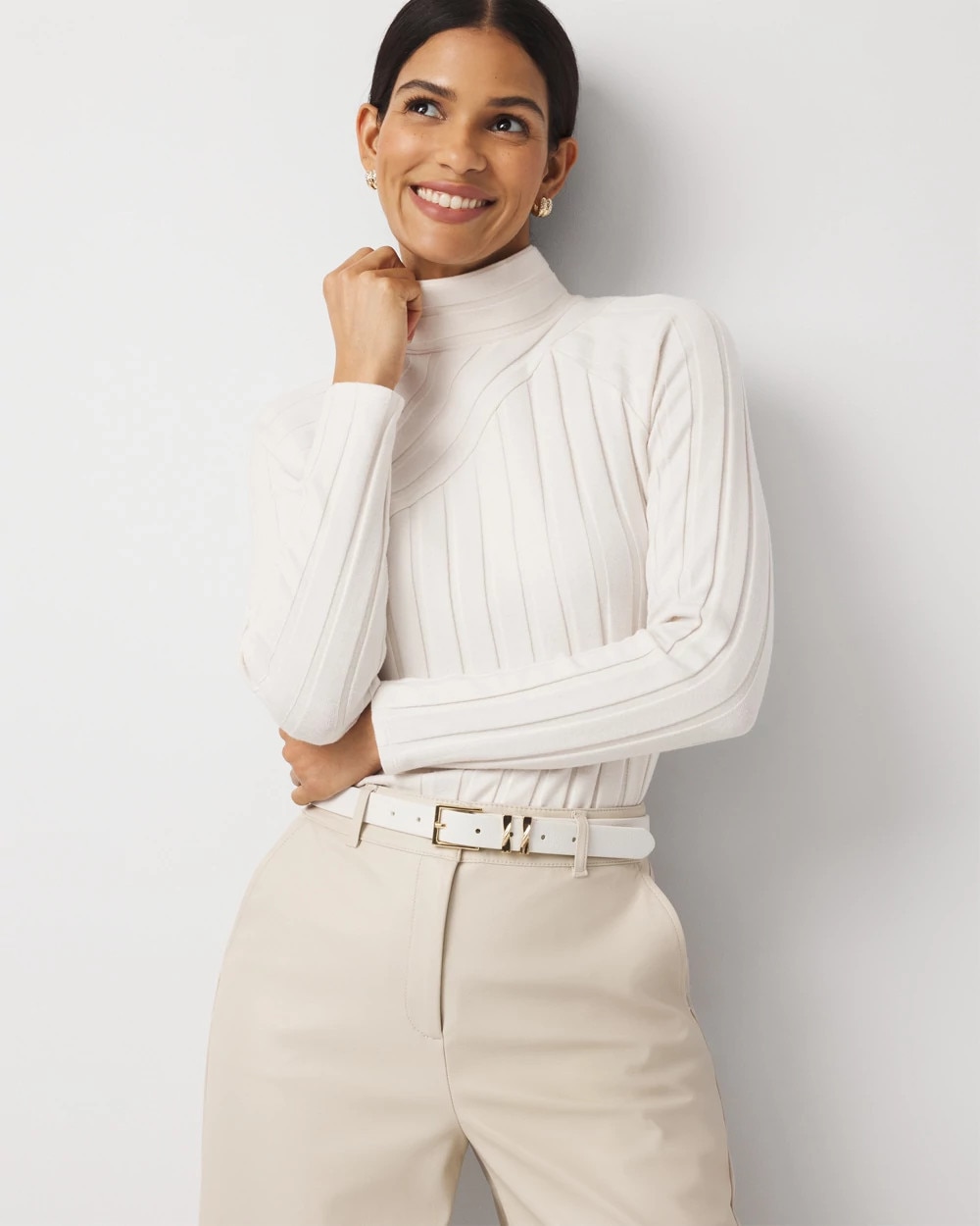 Ribbed Funnel Neck Top | White House Black Market